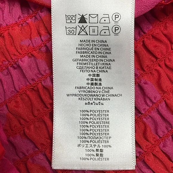 MICHAEL Michael Kors Pink and Red Short Sleeve Smocked Waist Blouse S - Picture 9 of 11